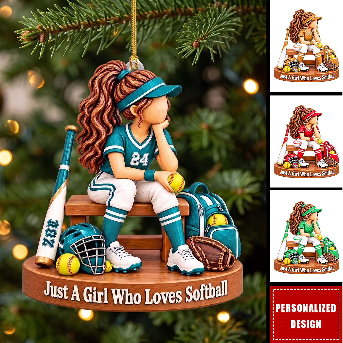 Personalized Softball Girl Ornament, Custom Softball Player Ornament Christmas