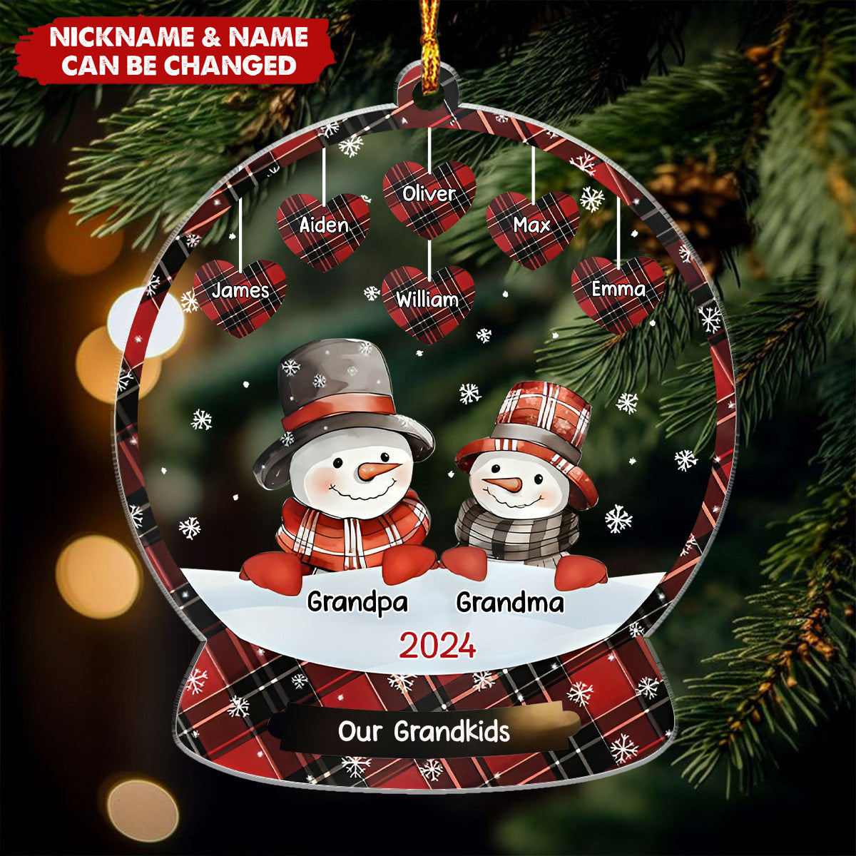 Our Grandkids Custom Name Hearts - Personalized Acrylic Ornament