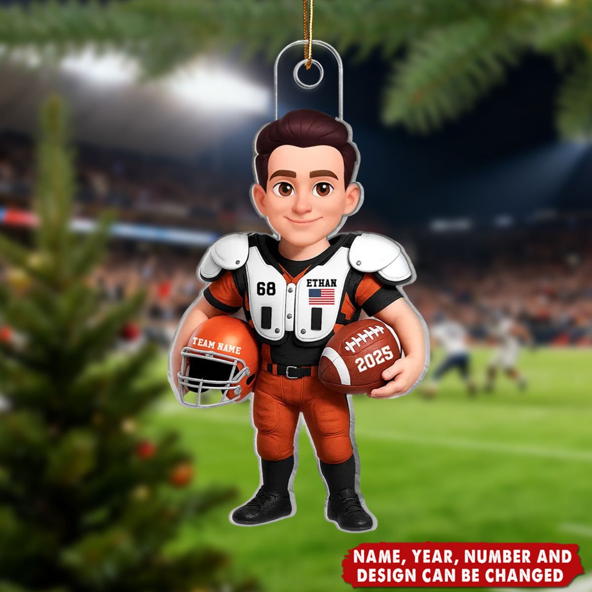 3D Effect Proud American Football Player - Personalized Christmas Acrylic Ornament