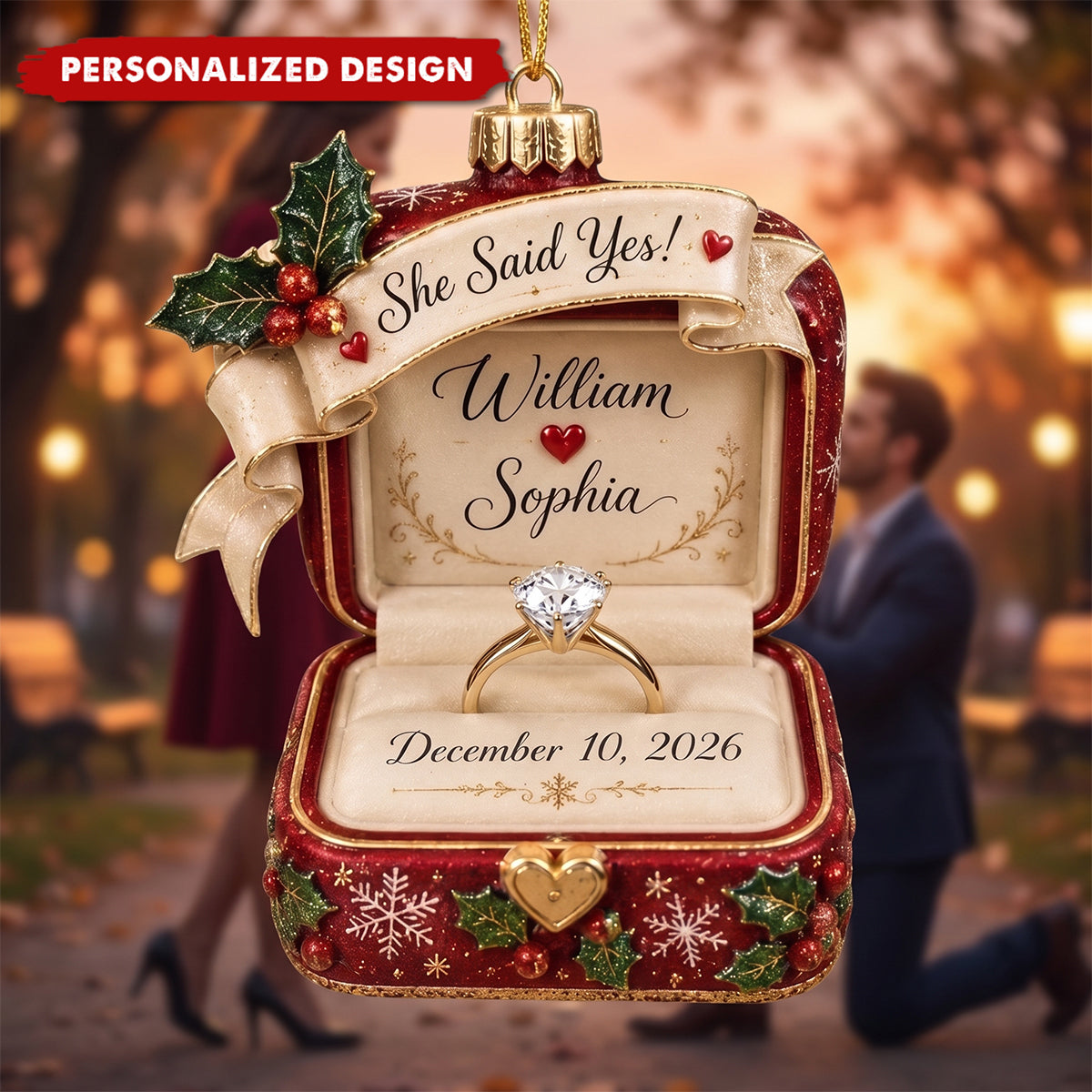 Personalized Couple Engagemen Acrylic Ornament, She Said Yes Christmas Ornament, First Christmas Engaged Gift