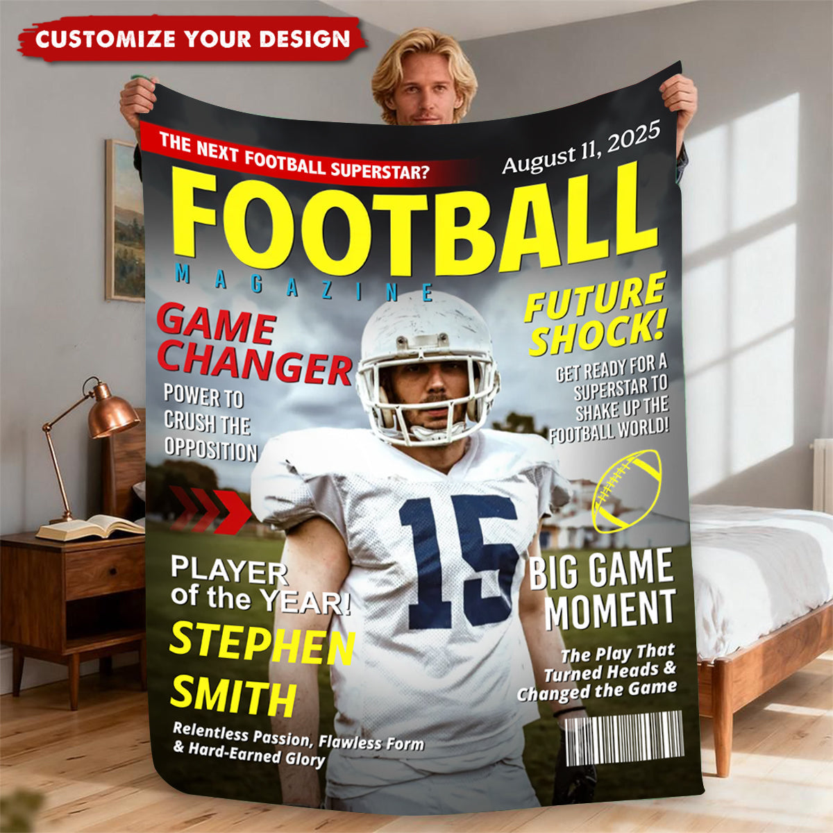 Custom Football Magazine Blanket, Great Gift for Football Lovers