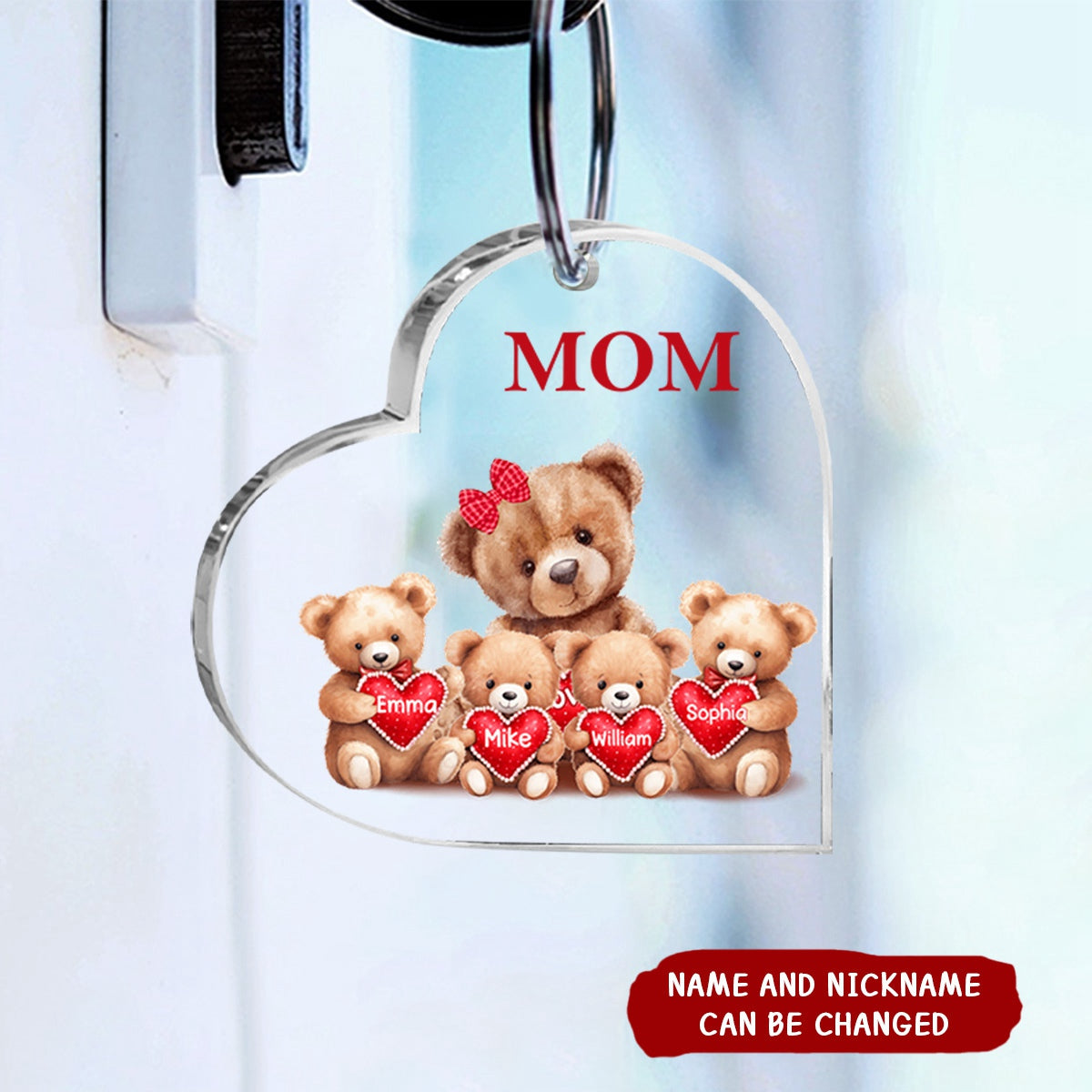 Mama Bear With Little Kids Personalized Acrylic Keychain Mother's Day Gift