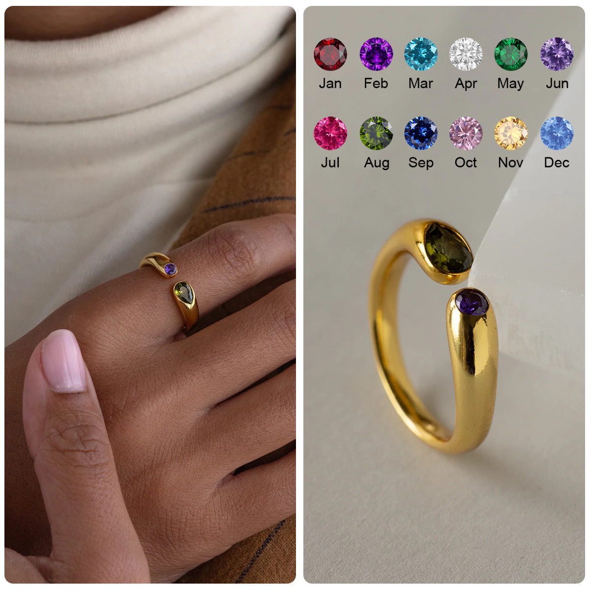 Personalized Birthstone Sparkling Zircon Signet Ring for Her