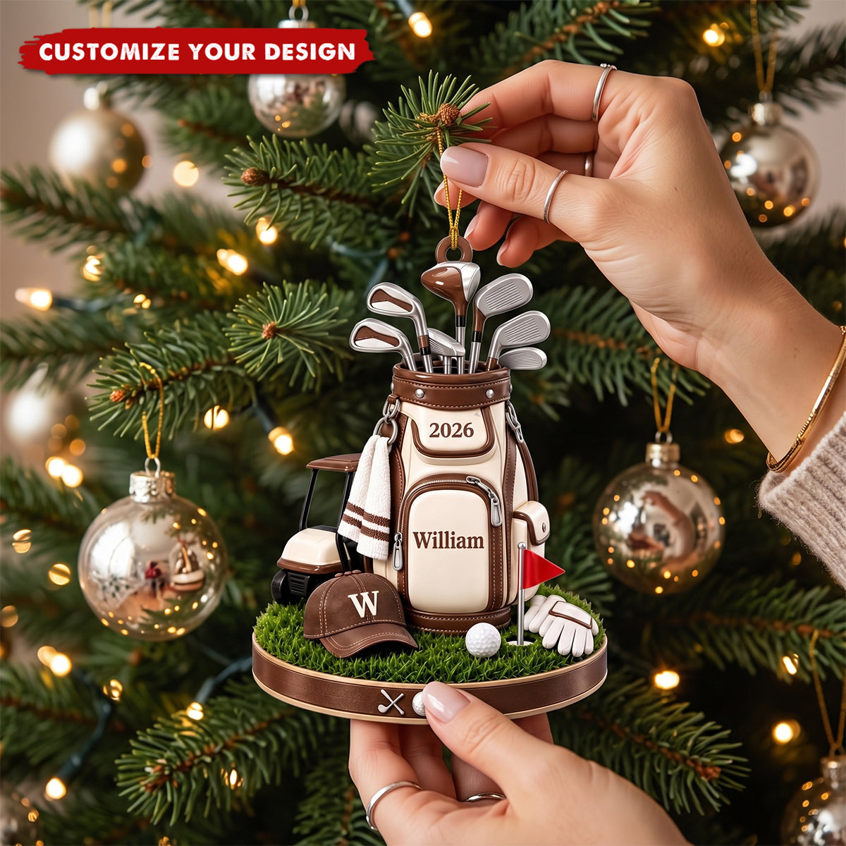 Personalized Golf Christmas Ornament, Custom Name Golf Backpacks Acrylic Ornament