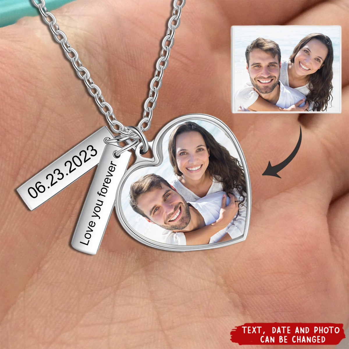 Personalised Photo Necklace With Custom Engraved Plates Bespoke Gift For Her