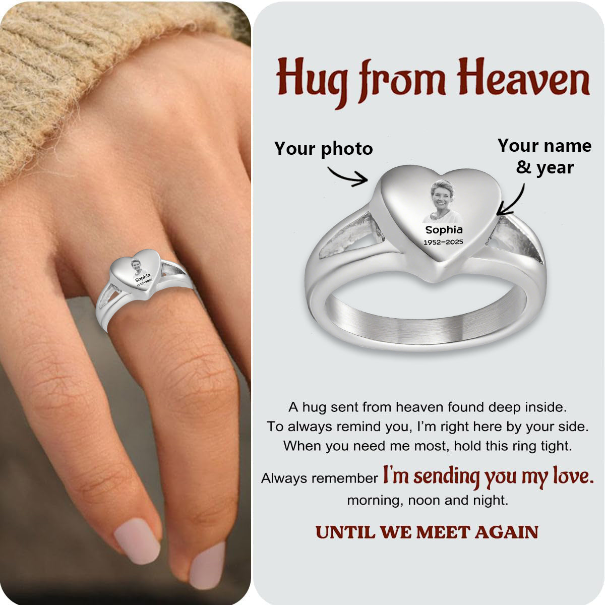 Personalized Memorial Photo Heart-Shaped Keepsake Ring – Custom Engraved Urn Jewelry for Ashes