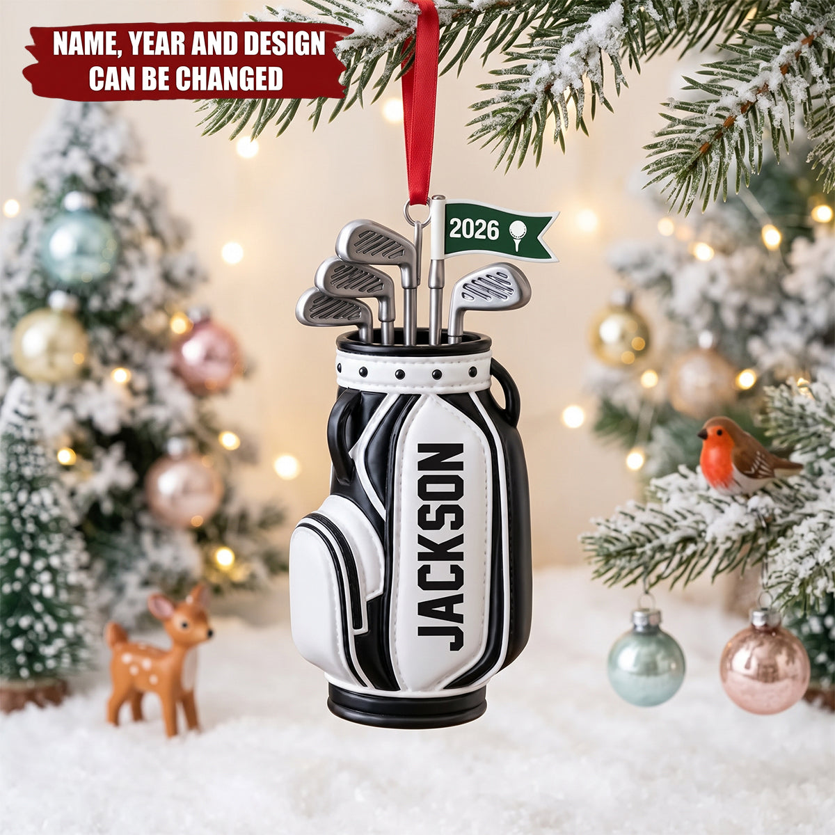 Personalized Golf Bag Ornament, Custom Name Golf Lover Christmas Ornament