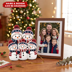 Patriotic Snowman Family Personalized Acrylic Ornament - Custom Christmas Keepsake