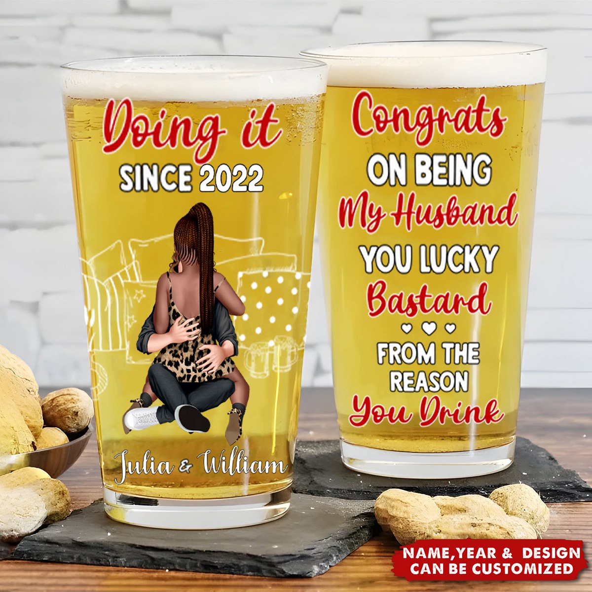 From The Reason You Drink - Personalized Couple Beer Glass