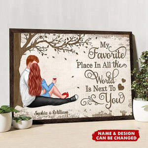 Favorite Place Next To You Couple Sitting - Personalized Horizontal Poster