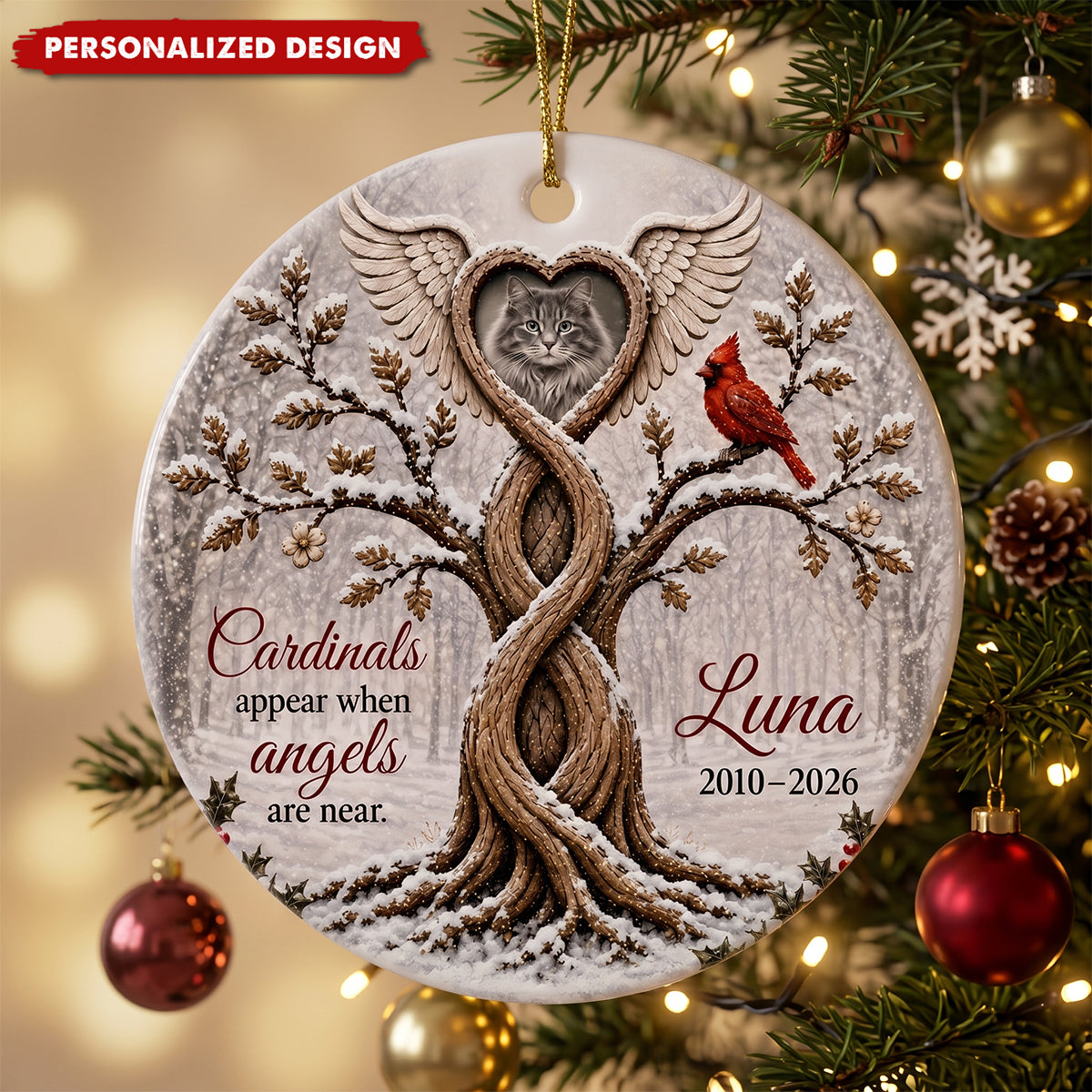 Custom Memorial Ceramic Ornament, Personalized Photo Cardinal Christmas Ornament, In Loving Memory Sympathy Gift