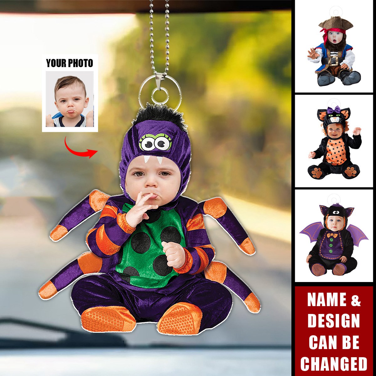 Funny Halloween Custom Face For Kids - Personalized Acrylic Photo Car Hanging Ornament