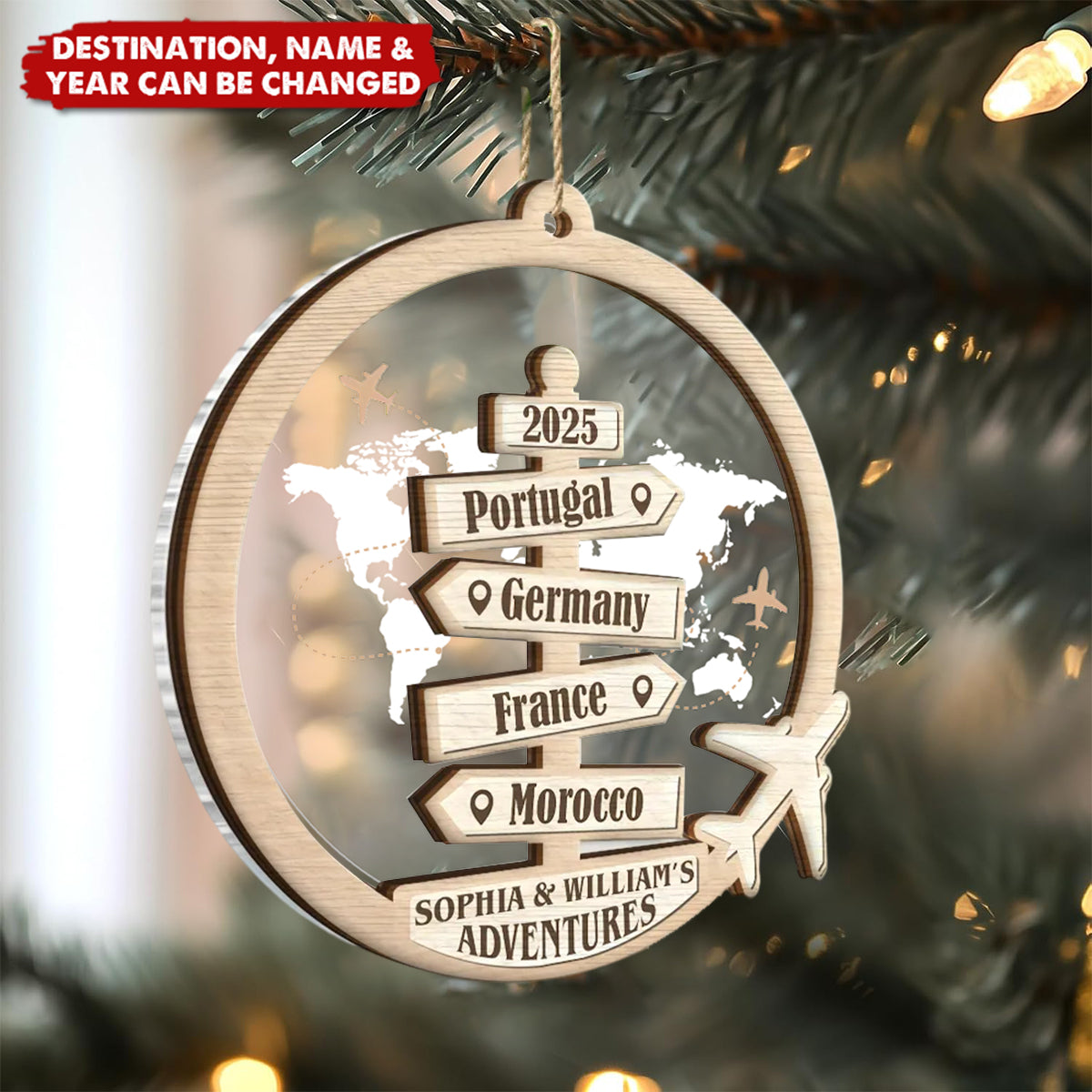 Travel Couple Goal, Destination Of All Year - Personalized 2-Layered Mix Ornament
