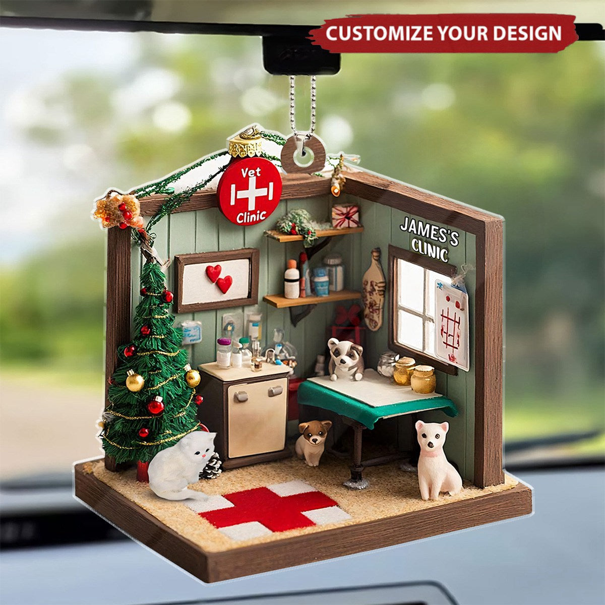 Dreamy Vet Clinic - Personalized Acrylic Car Ornament, Gift For Veterinarian