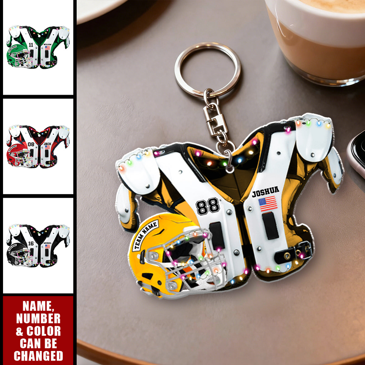 American Football Shoulder Pads and Helmet - Personalized Keychain