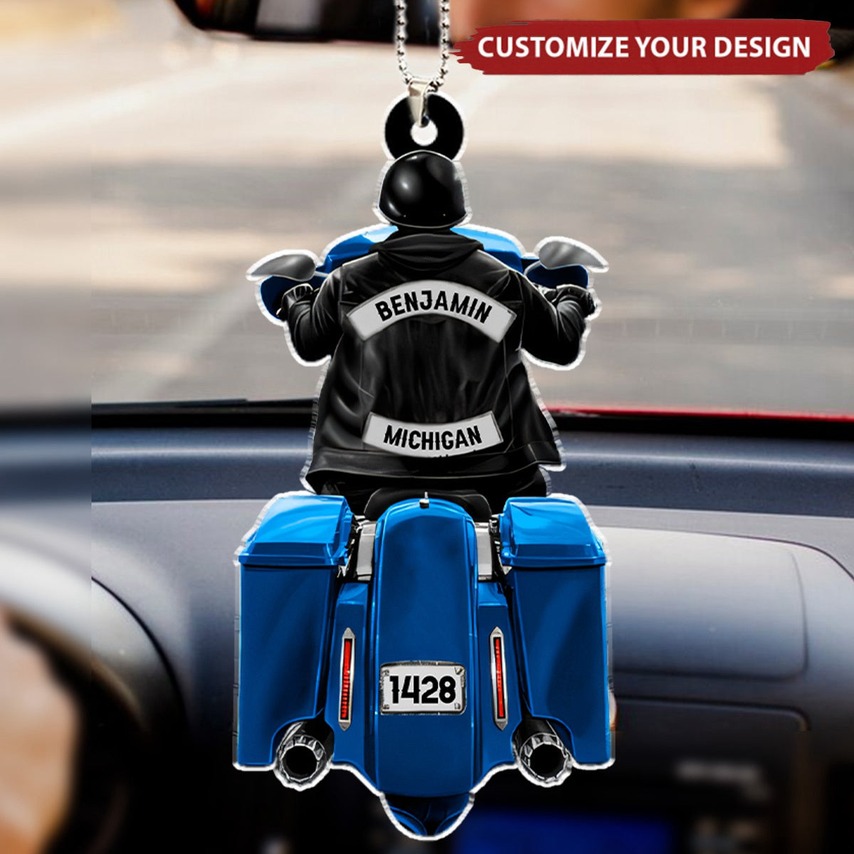 Biker Man Motorcycle - Personalized Acrylic Car Ornament