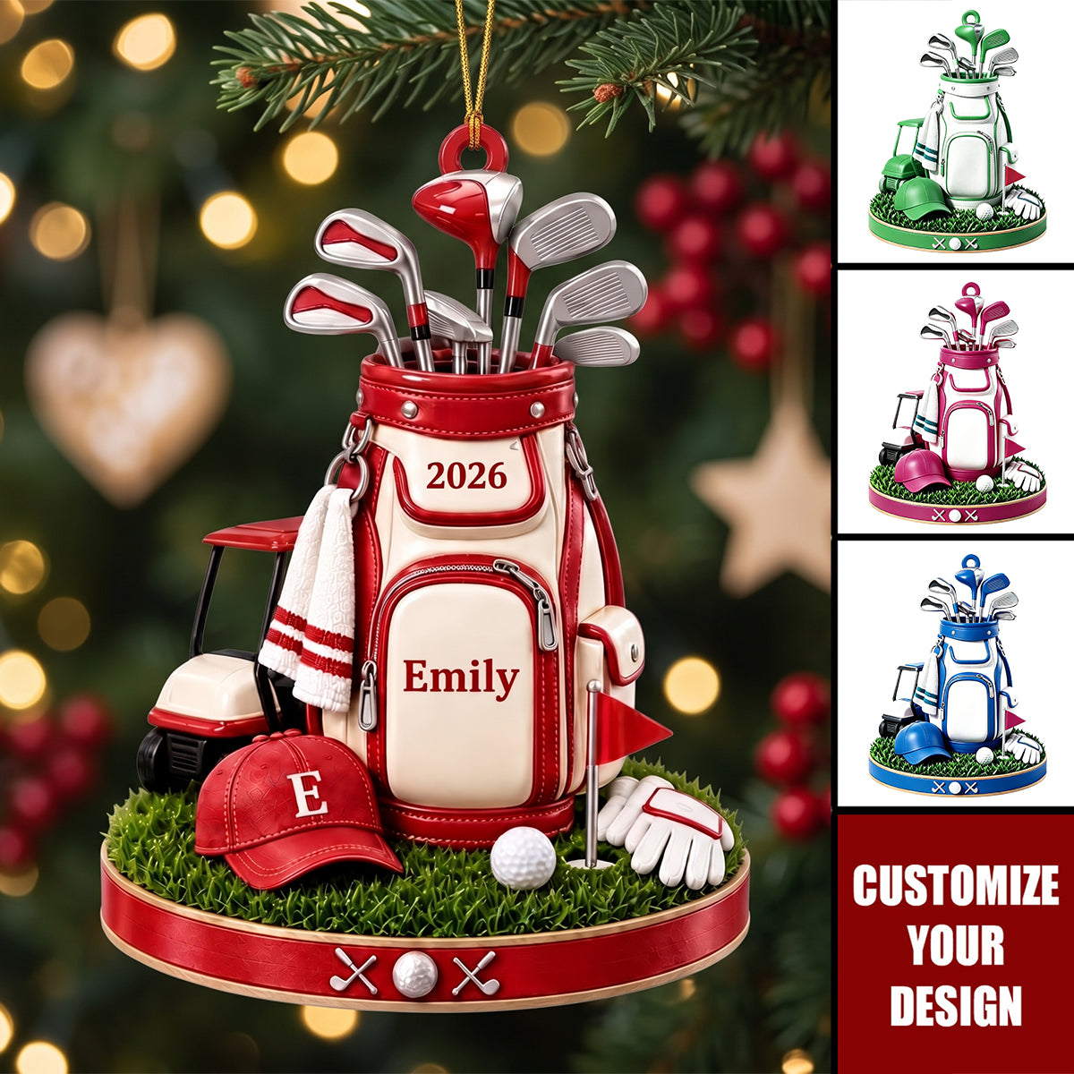 Personalized Golf Christmas Ornament, Custom Name Golf Backpacks Acrylic Ornament