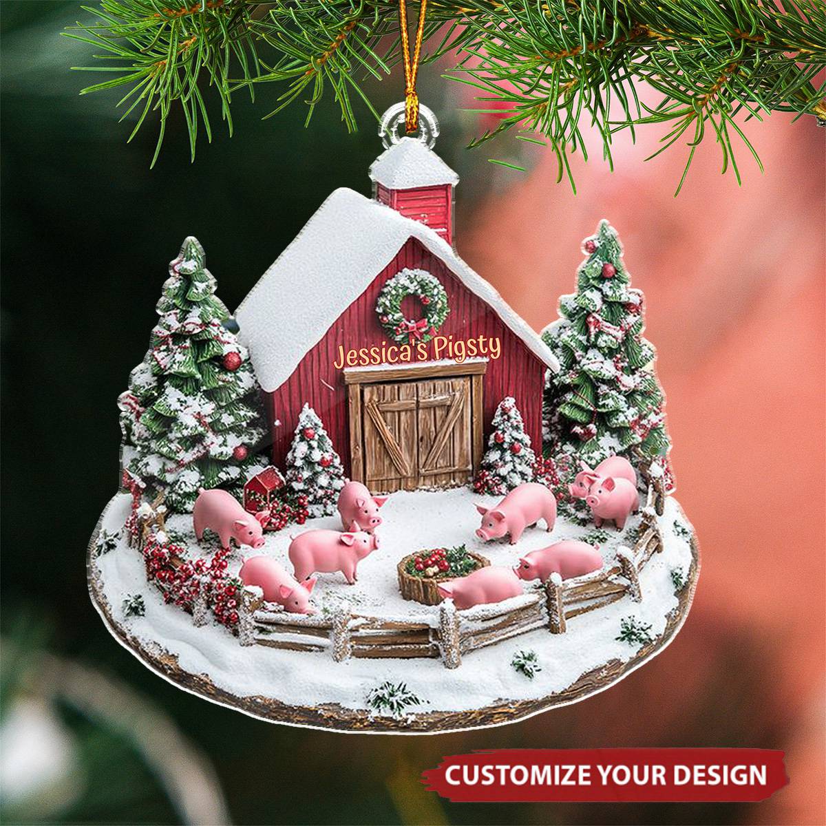 Dreamy Pigsty Personalized Christmas Ornament, Gift For Farmer