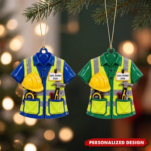 Custom Name Builder Christmas Ornament, Construction Work Shirt with Tools
