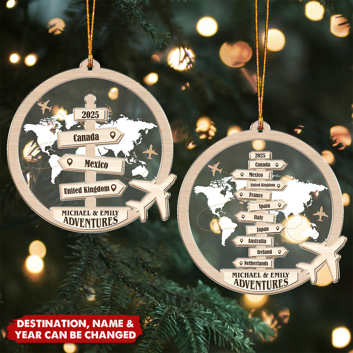 Travel Couple Goal, Destination Of All Year - Personalized 2-Layered Mix Ornament