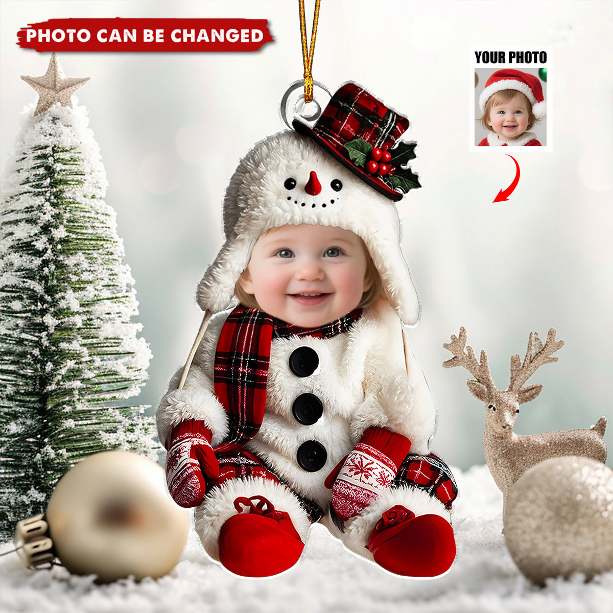 Snowman Baby Custom Photo - Personalized 1-Layer Acrylic Ornament