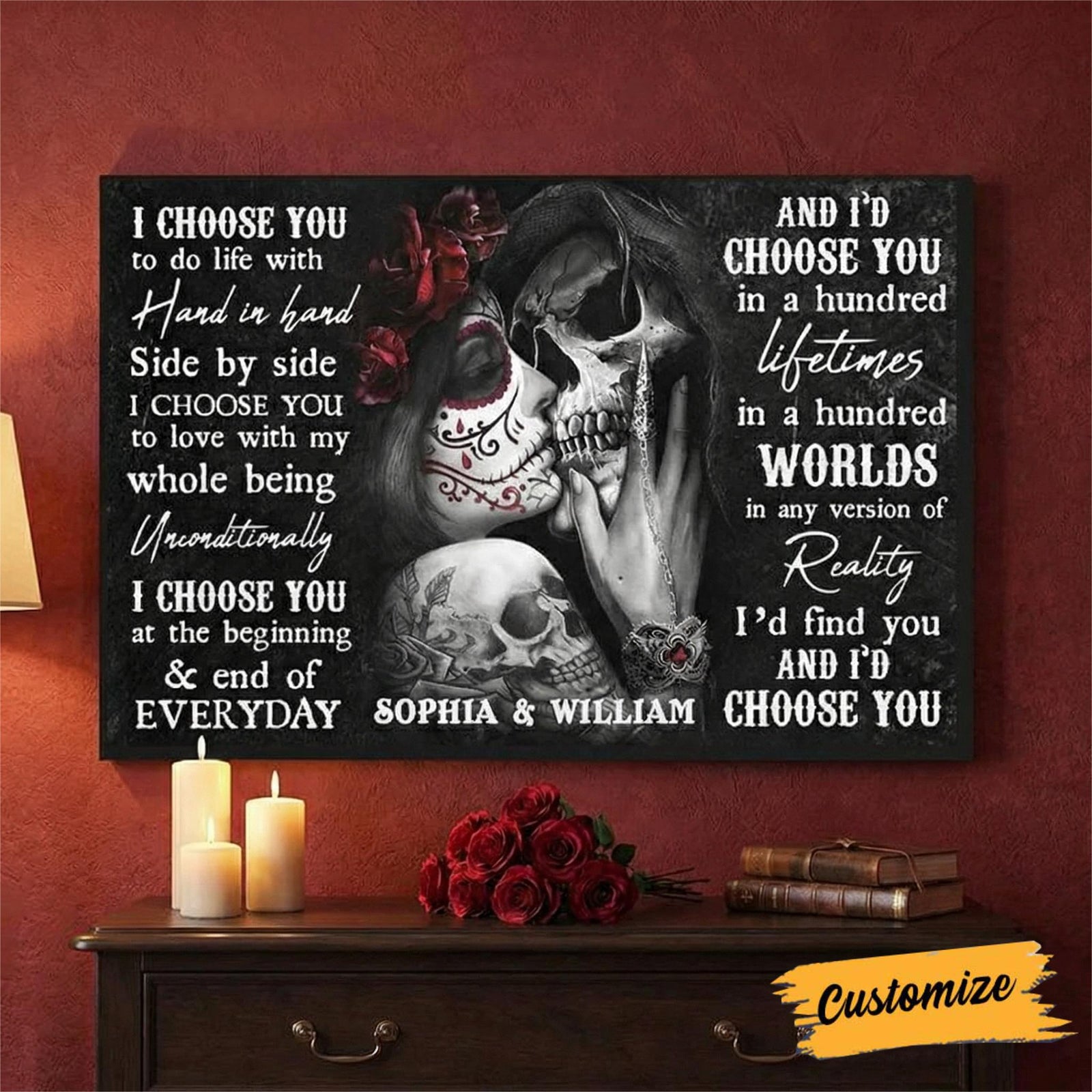 Sugar Skull I Choose You Personalized Poster For Couple