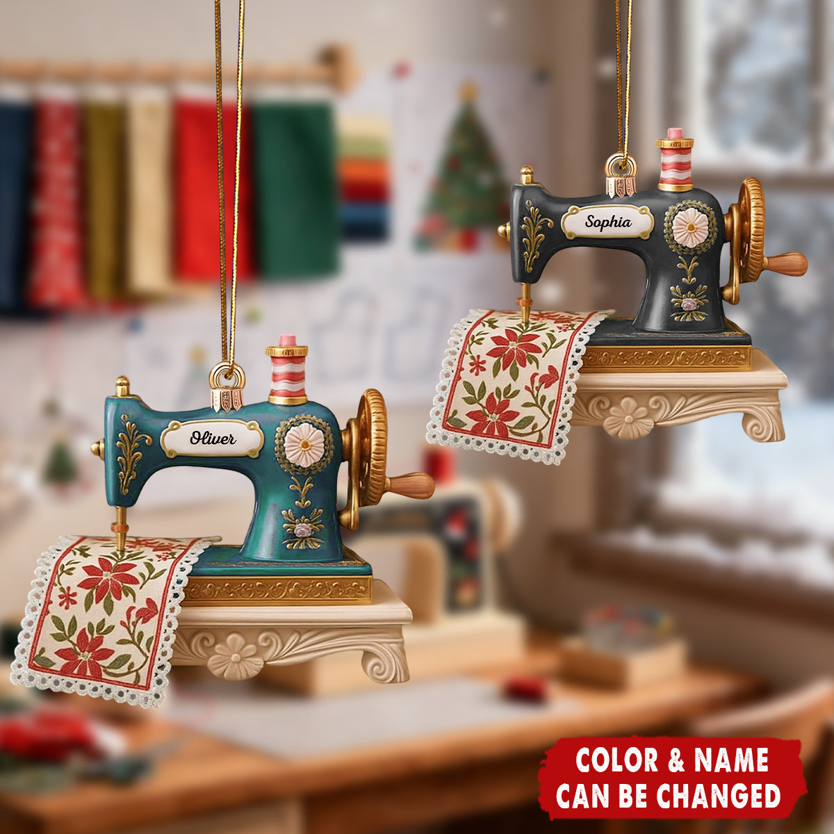 Personalized Sewing Machine Ornament  – Gift for Seamstress, Quilter, Sewing Lover