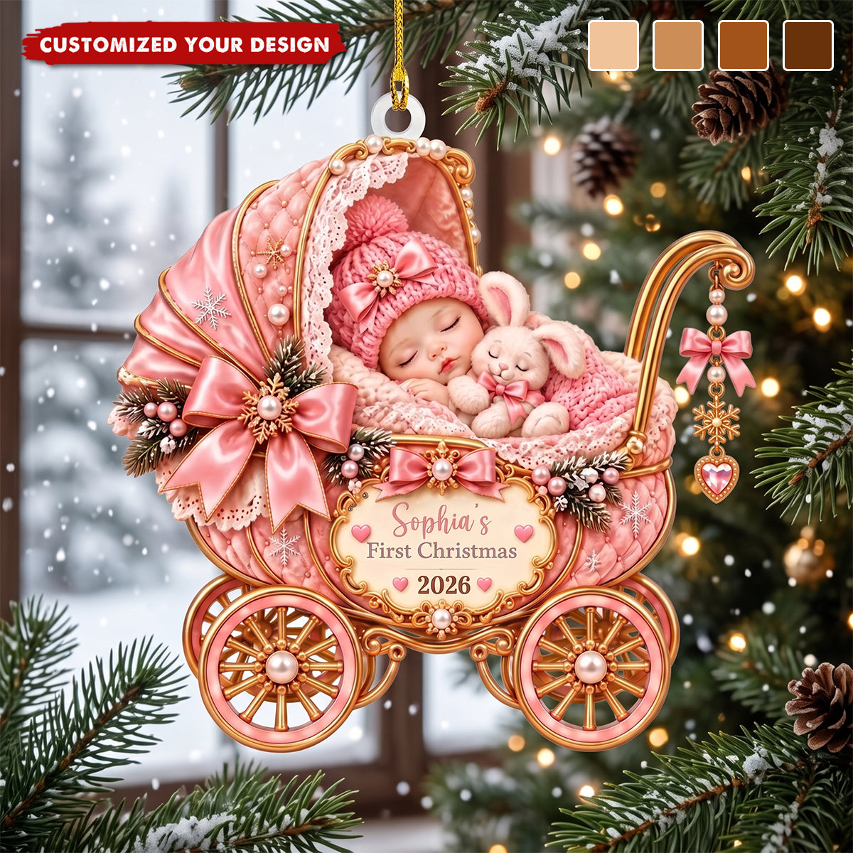 Baby's First Christmas Ornament – Personalized Stroller-Shaped Acrylic Keepsake