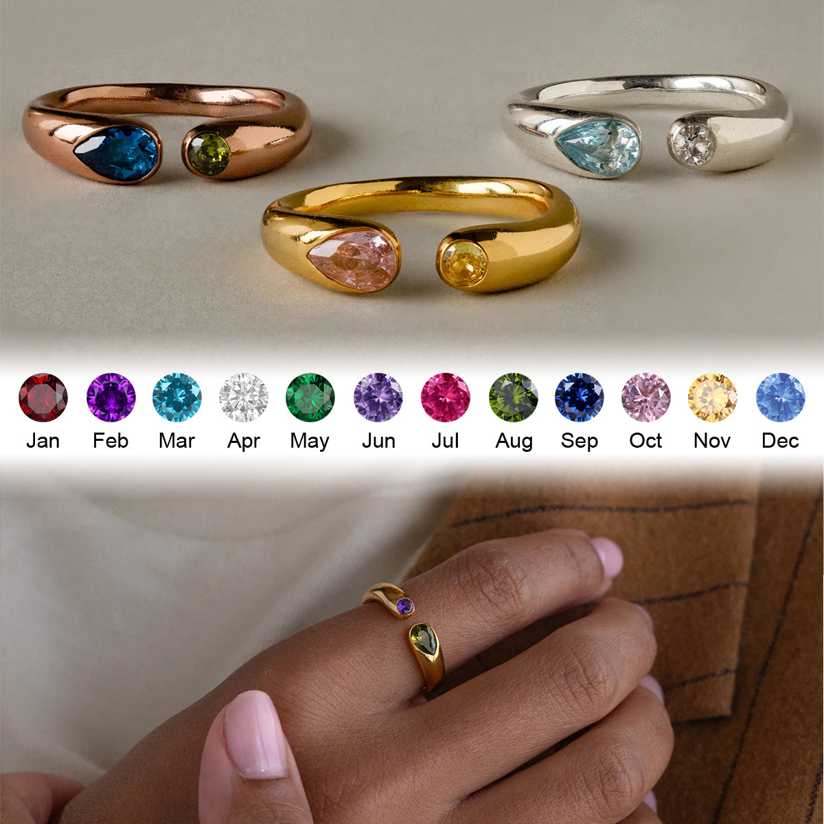 Personalized Birthstone Sparkling Zircon Signet Ring for Her