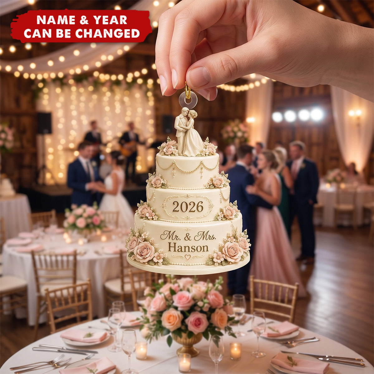 Personalized Wedding Cake Ornament, Custom Mr. & Mrs. Gift, 2026 Keepsake Decor