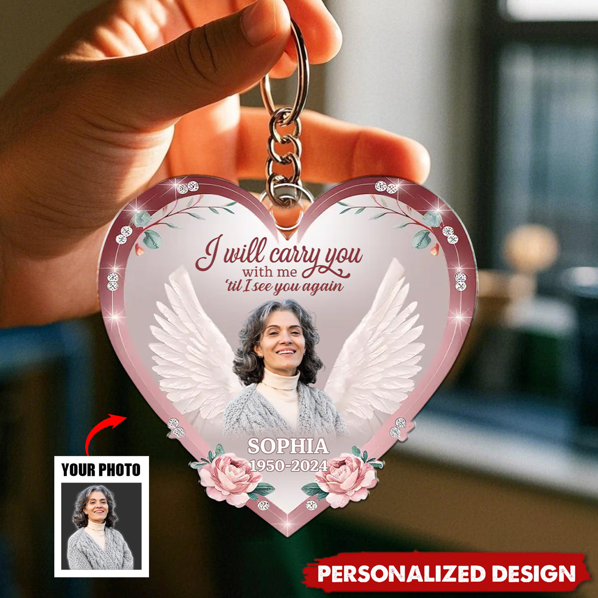 Custom Photo Rest In Peace, Dear Soul - Memorial Personalized Keychain- Sympathy Gift For Family Members