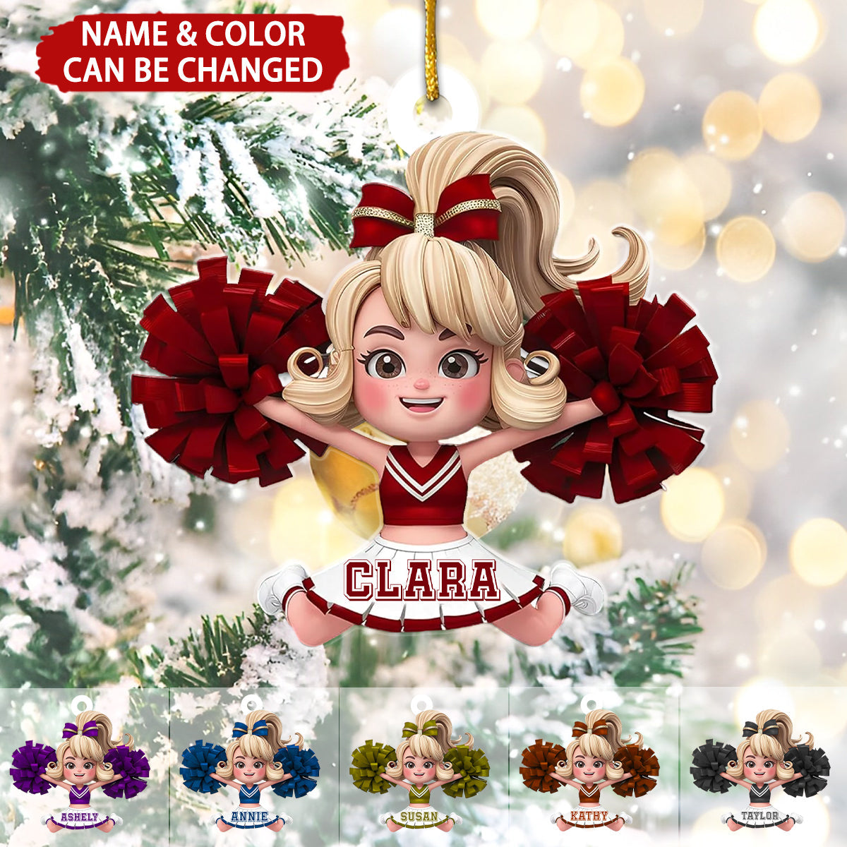 Cute Cheerleader Girl Personalized Christmas Ornament