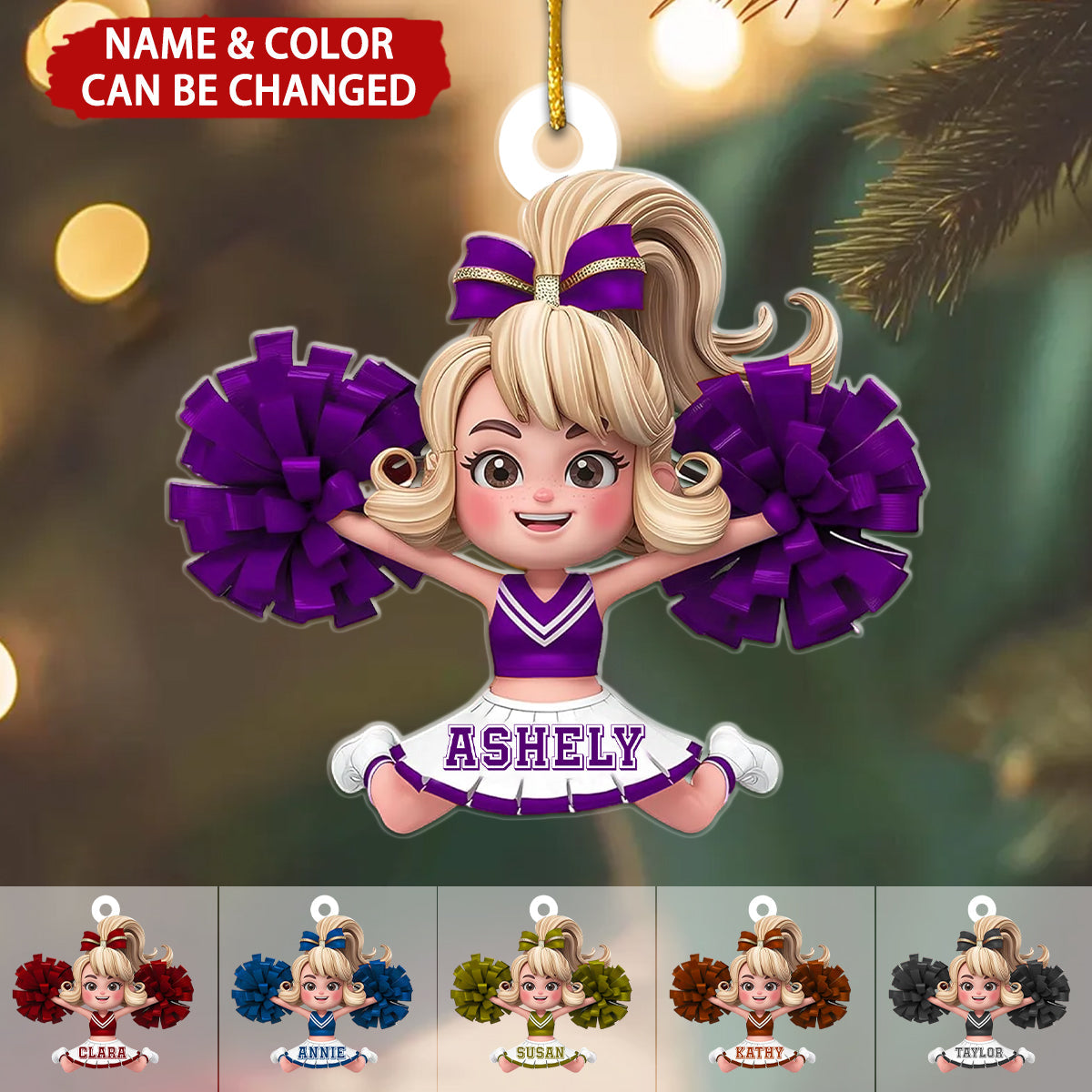 Cute Cheerleader Girl Personalized Christmas Ornament