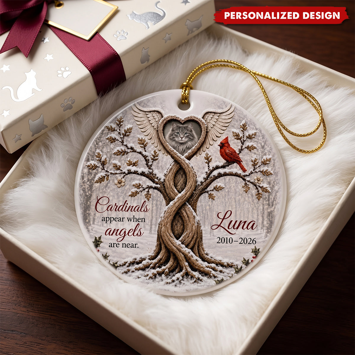 Custom Memorial Ceramic Ornament, Personalized Photo Cardinal Christmas Ornament, In Loving Memory Sympathy Gift