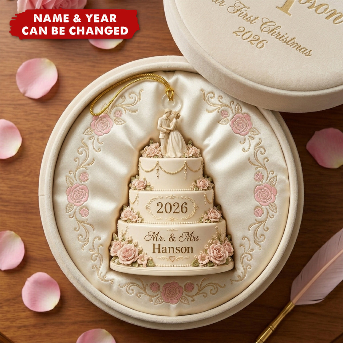 Personalized Wedding Cake Ornament, Custom Mr. & Mrs. Gift, 2026 Keepsake Decor