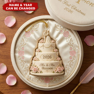 Personalized Wedding Cake Ornament, Custom Mr. & Mrs. Gift, 2026 Keepsake Decor