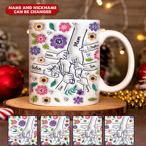 Mom Hold Our Hands, Also Our Hearts - Personalized Mug