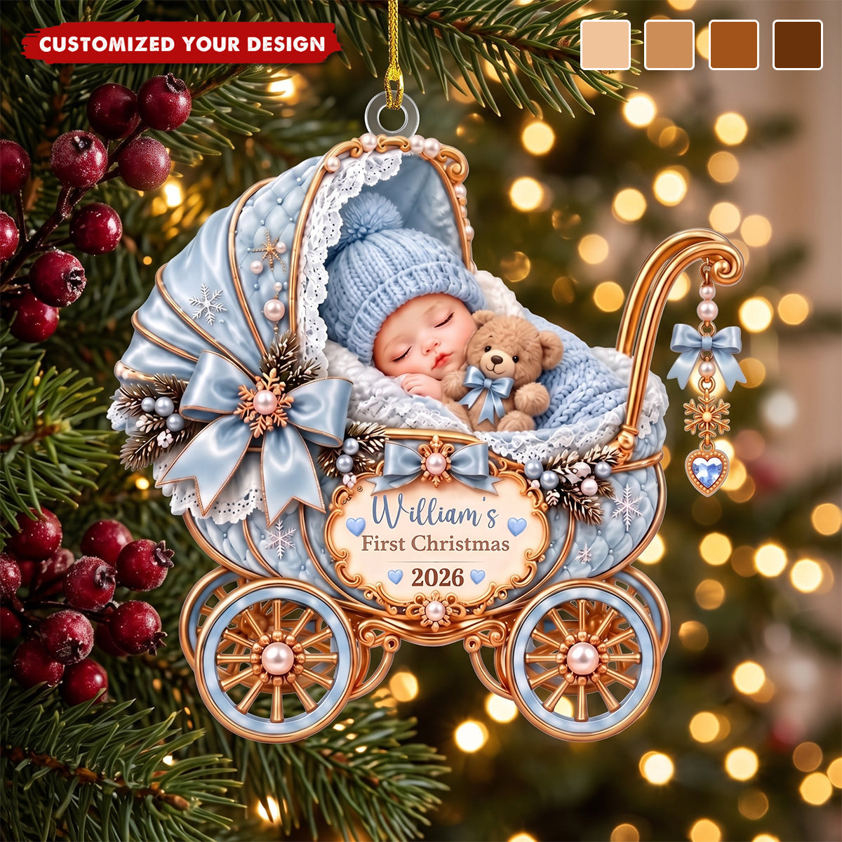 Baby's First Christmas Ornament – Personalized Stroller-Shaped Acrylic Keepsake