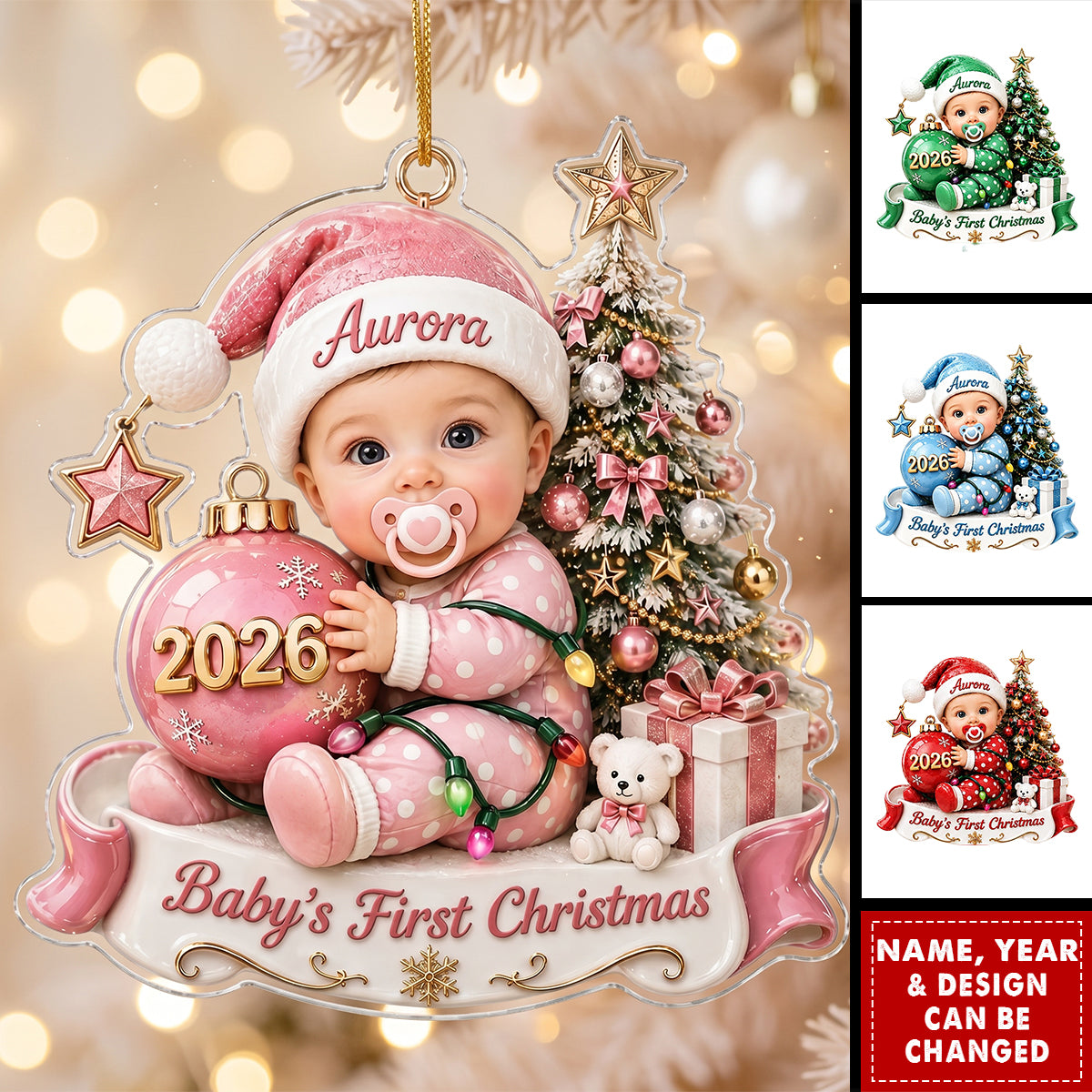 Custom Baby’s First Christmas Ornament , Custom Baby Name Acrylic Ornament,Newborn Baby Gift