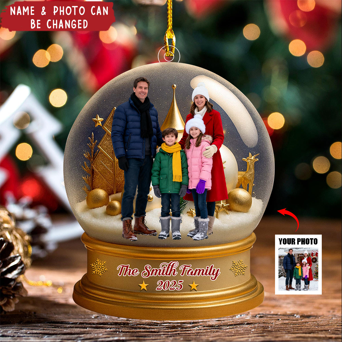 Celebrate Your Family With This Beautiful Bell And Stars Design,Personalized Ornament