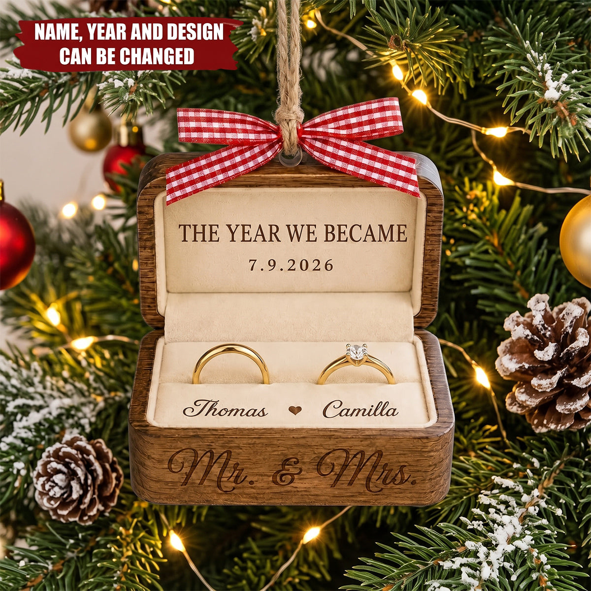 Personalized Couple Wedding Anniversary First Christmas Wood Ornament