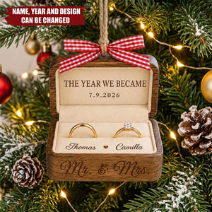 Personalized Couple Wedding Anniversary First Christmas Wood Ornament