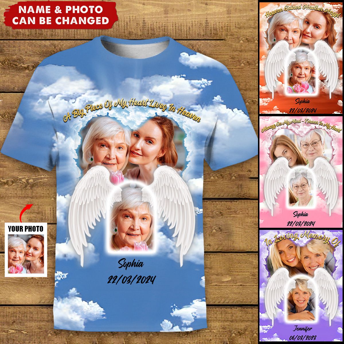 Heaven Gained Another Angel Personalized Photo 3D All Over Print Shirt Memorial Gift