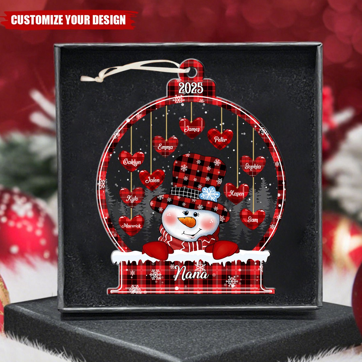 Sparkling Christmas Snowman Nana Mom Little Heart Kids In Snowball Personalized Ornament