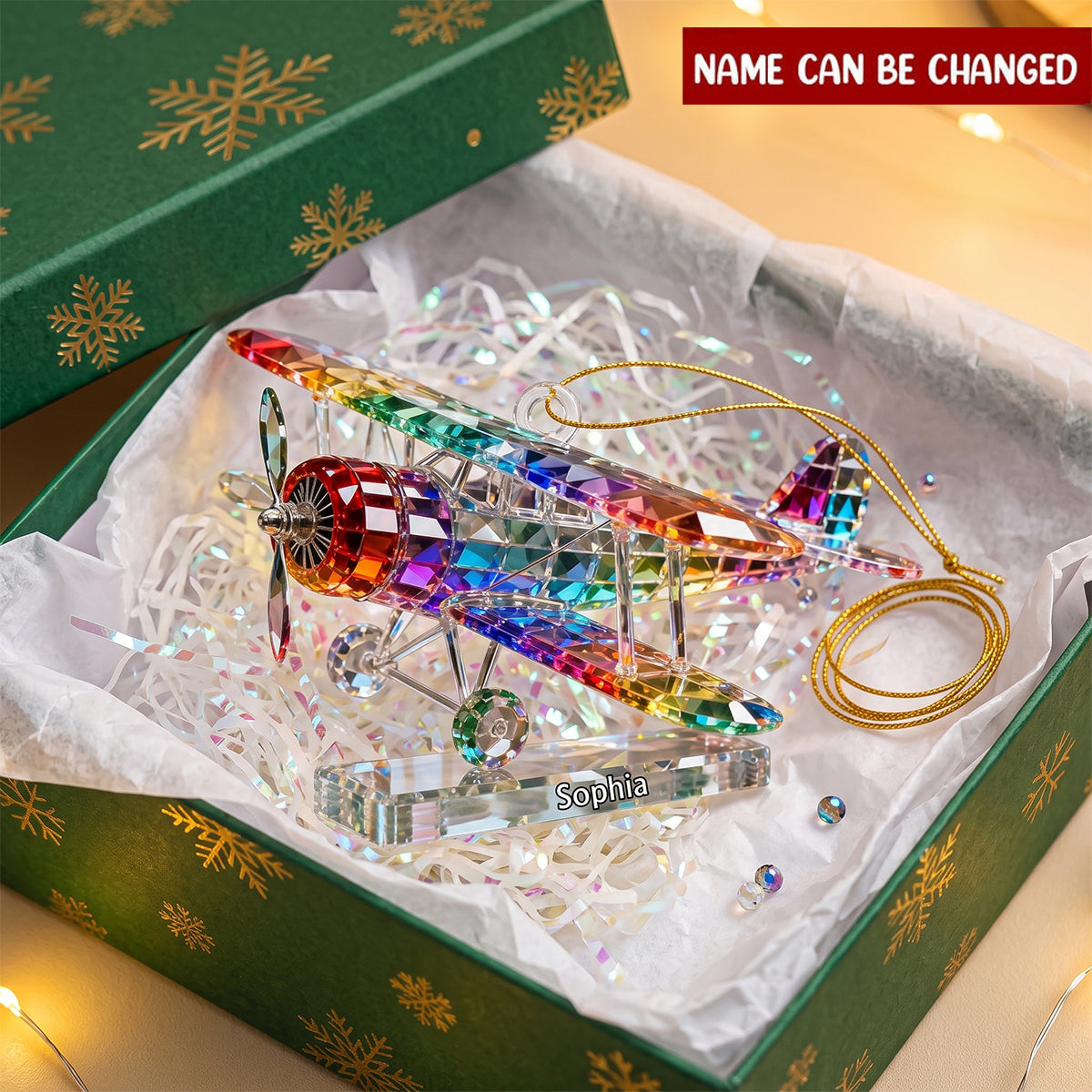 Retro Airplane Stained Glass Effect Acrylic Christmas Ornament