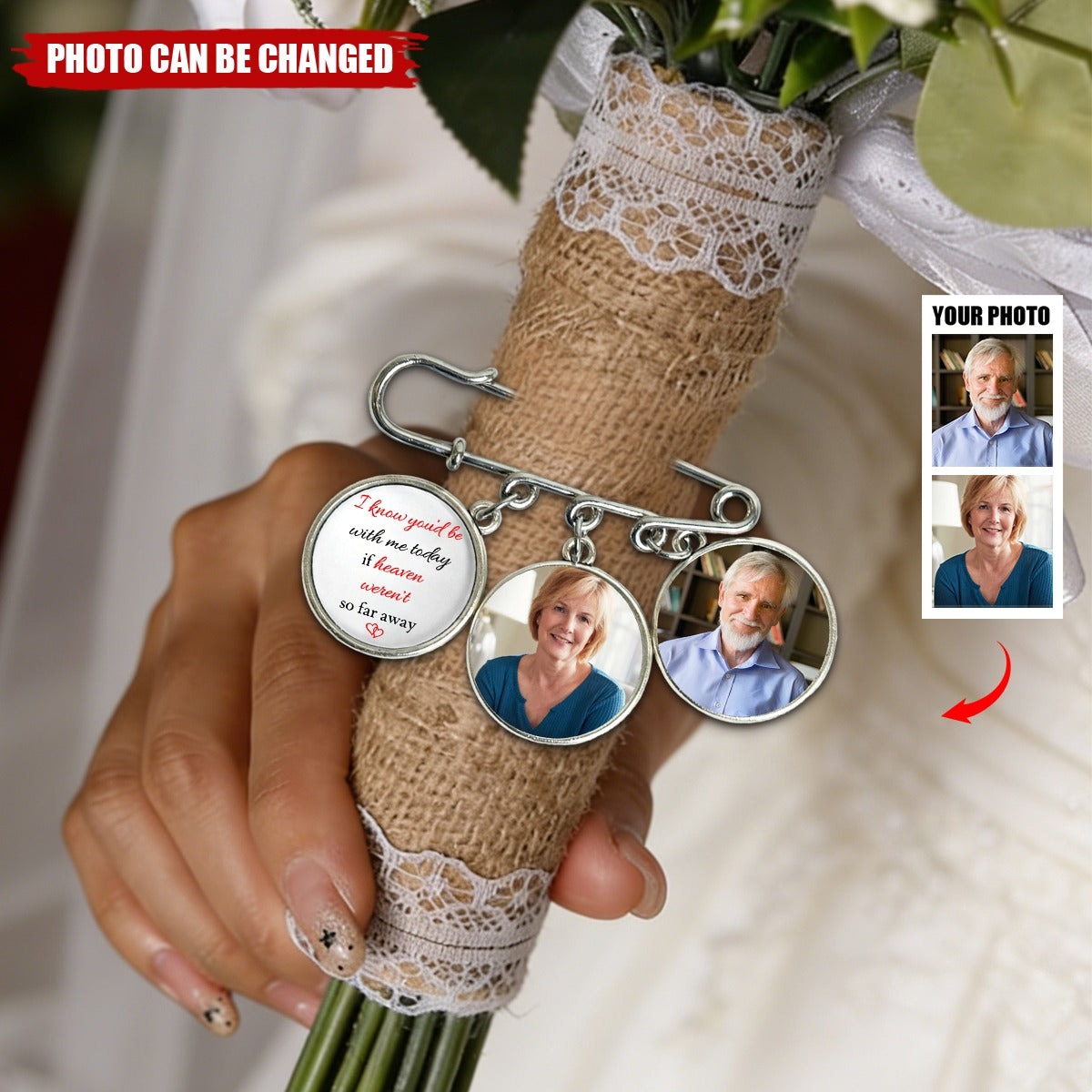 Memorial Custom Photo Gift For Bride Groom On Wedding Day - Personalized Lapel Pin With Charms