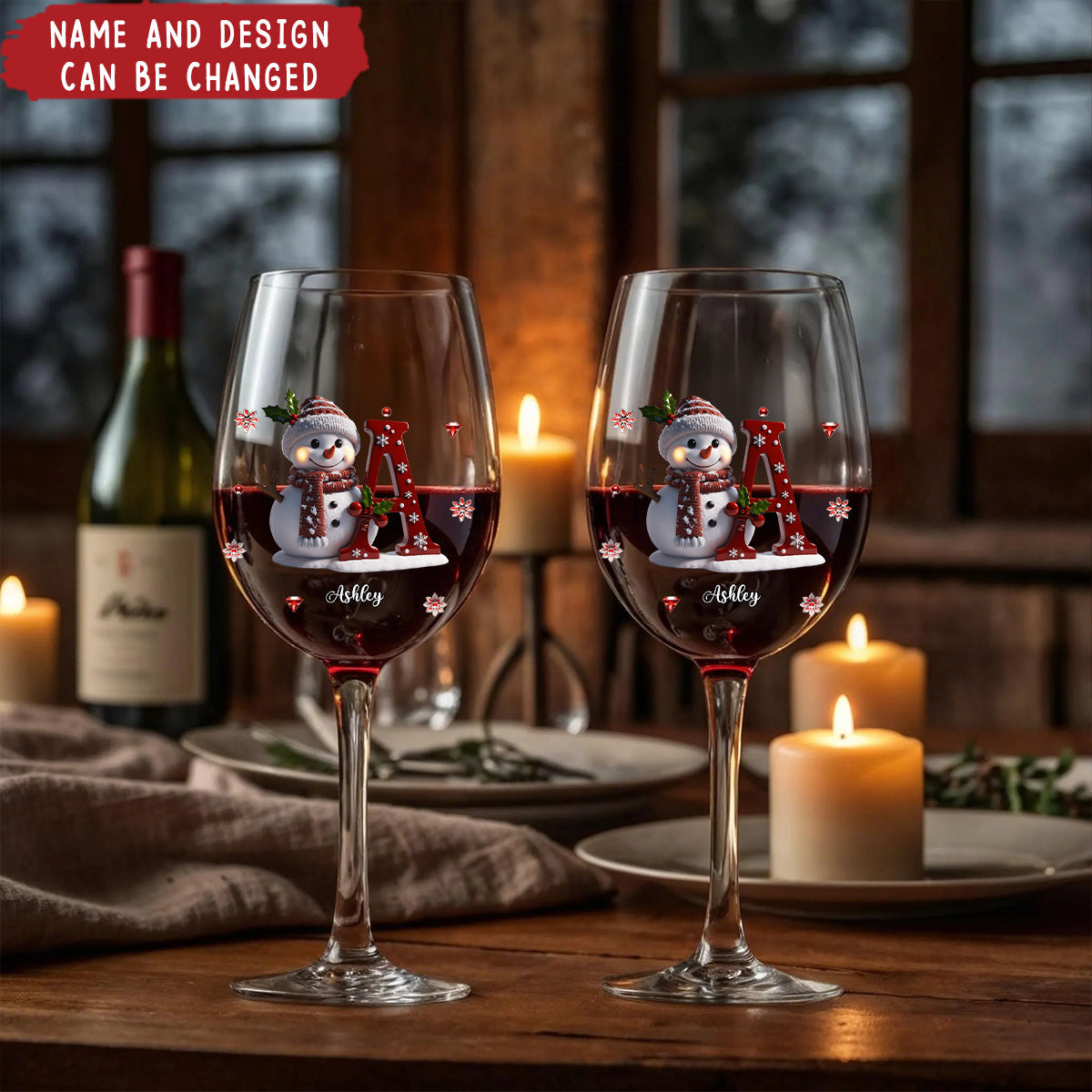 Merry Christmas - Personalized Family Wine Glass With Long Stem