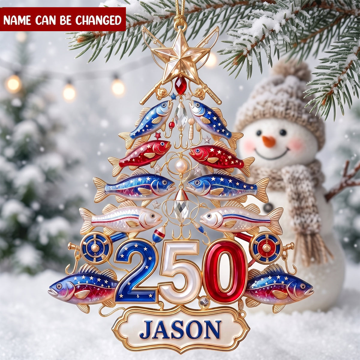 Fishing 250th USA Anniversary Acrylic Ornament-Personalized Gifts For Christmas
