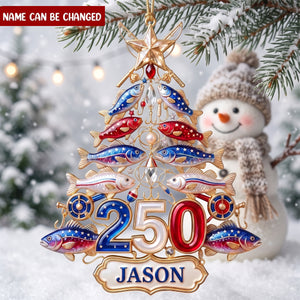 Fishing 250th USA Anniversary Acrylic Ornament-Personalized Gifts For Christmas