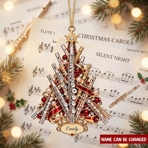 Personalized Flute Christmas Ornament, Custom Name Flutist Tree Decor